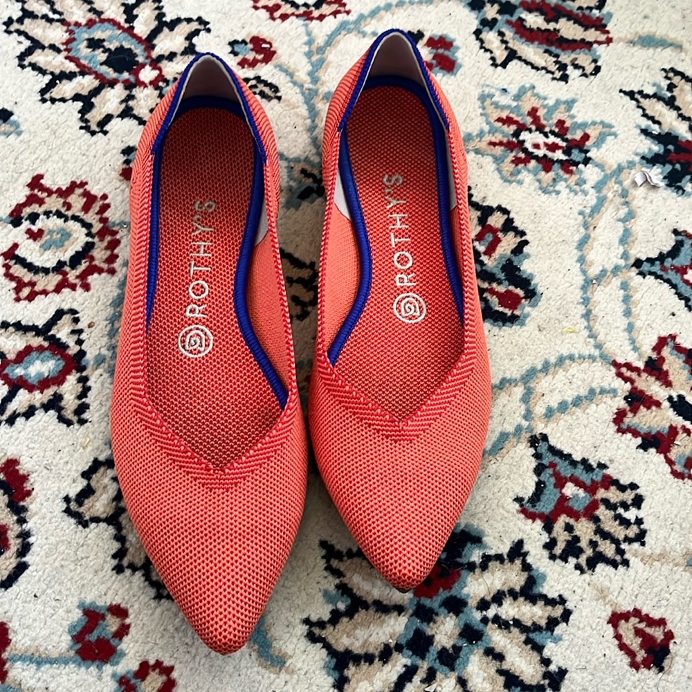 Rothy's Coral Flats with Blue Trim